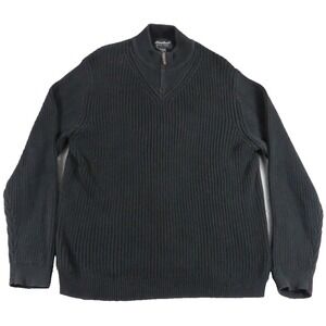Eddie Bauer Sweater Men XL Black 100% Pima Cotton Ribbed Full Zip Mock Neck Knit